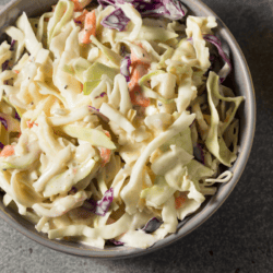 Close up of keto coleslaw in a bowl