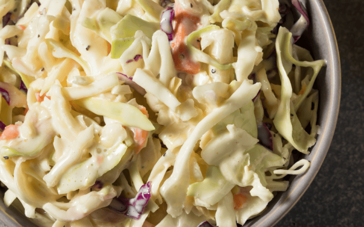 Close up of keto coleslaw in a bowl