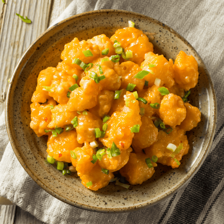 Overhead image of Bang Bang Chicken on a tan plate
