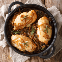 French Onion Chicken in a cast iron skillet