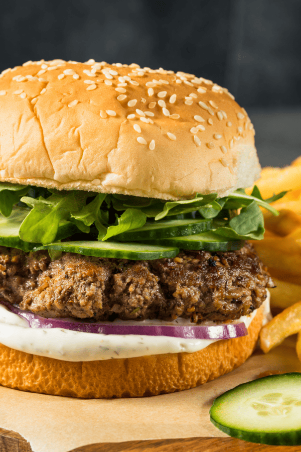 Lamb Burgers with french fries