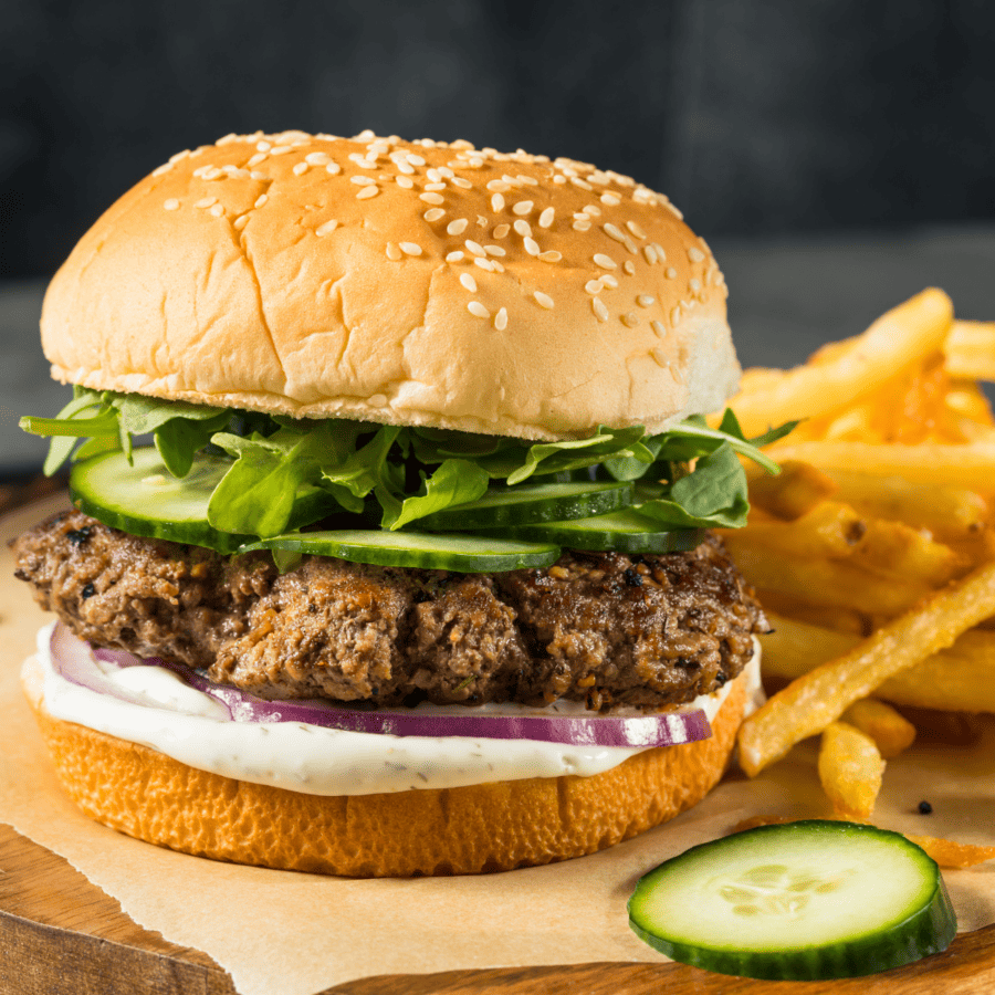 Lamb Burgers with french fries