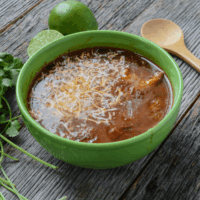 Chicken Fajita Soup in a green bowl