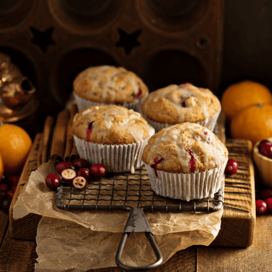 Cranberry Orange Muffins on a cooling rack
