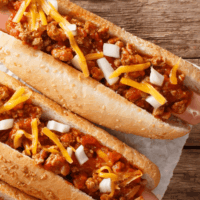 Hot Dog Chili on 3 chili cheese dogs