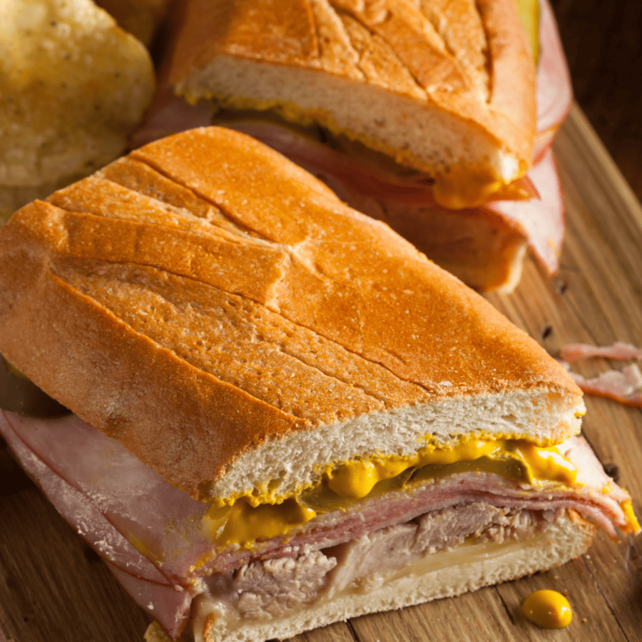 Close up image of a Cuban Sandwich
