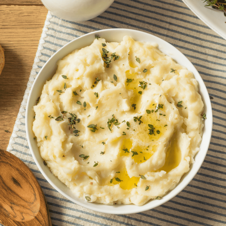 Overhead shot of Instant Pot Mashed Potatoes in a bowl