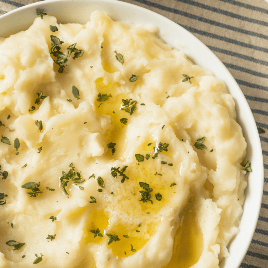 Close up shot of Instant Pot Mashed Potatoes in a bowl