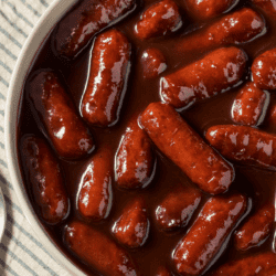 overhead image of little smokies in a white bowl