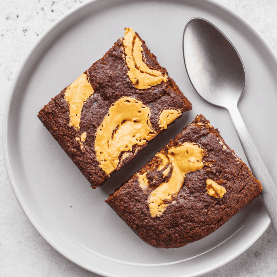 Close Up image of Peanut Butter Brownies on a plate