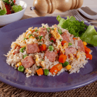 Spam Fried Rice on a purple plate