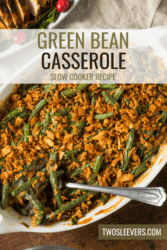 Crockpot Green Bean Casserole Pin with text overlay