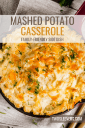 Loaded Mashed Potato Casserole Pin with text overlay