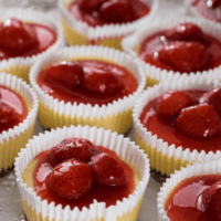 Close up image of Strawberry Mini Cheesecakes