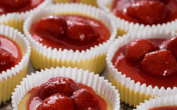 Close up image of Strawberry Mini Cheesecakes