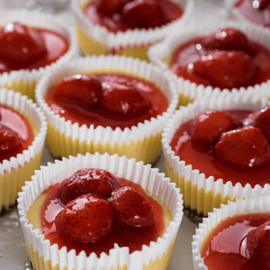 Close up image of Strawberry Mini Cheesecakes 
