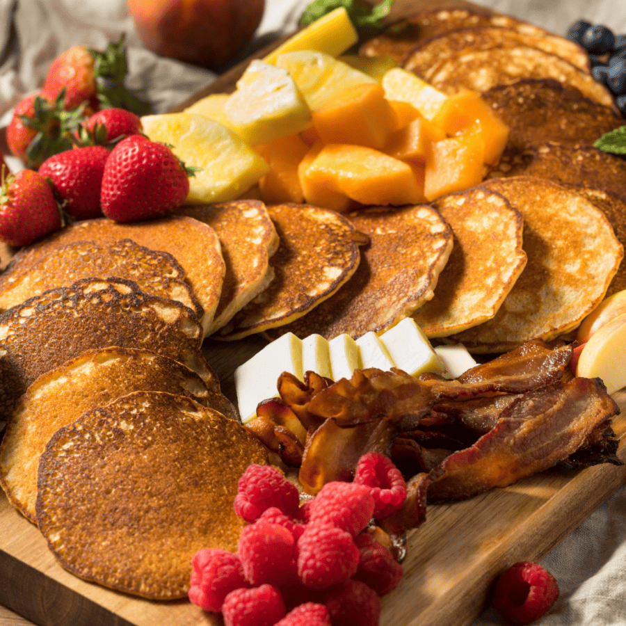 Breakfast Charcuterie Board on a wooden platter