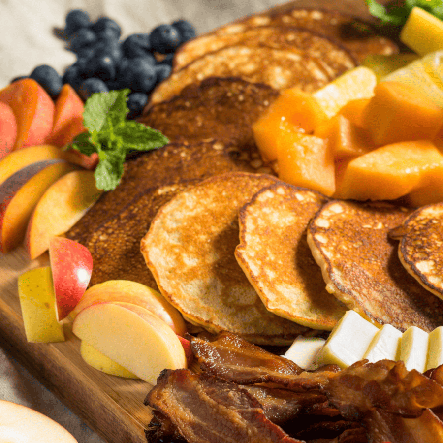Close up image of a breakfast charcuterie board