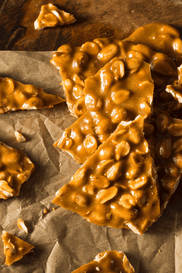 Overhead image of Peanut Brittle on parchment paper