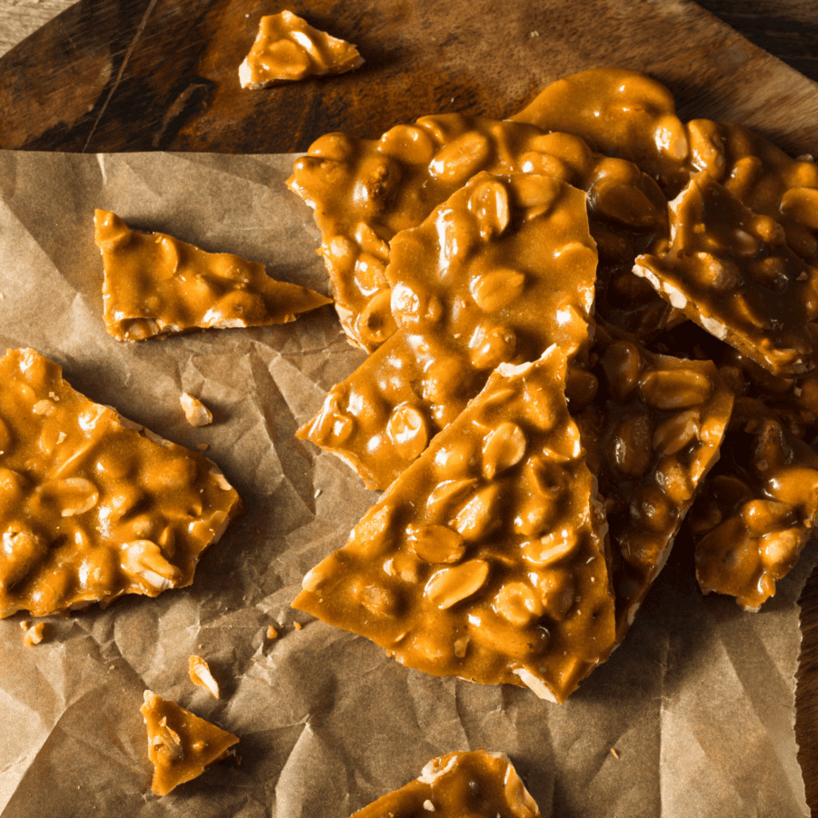 Overhead image of Peanut Brittle on parchment paper