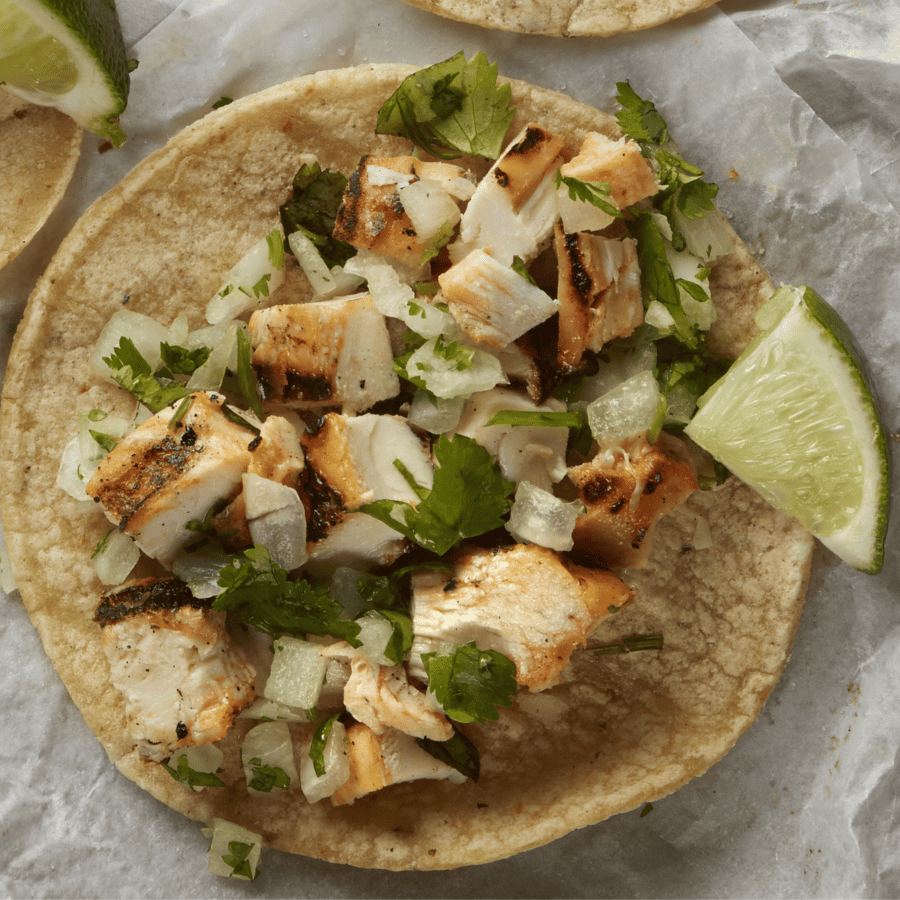 Close up image of a baked chicken taco