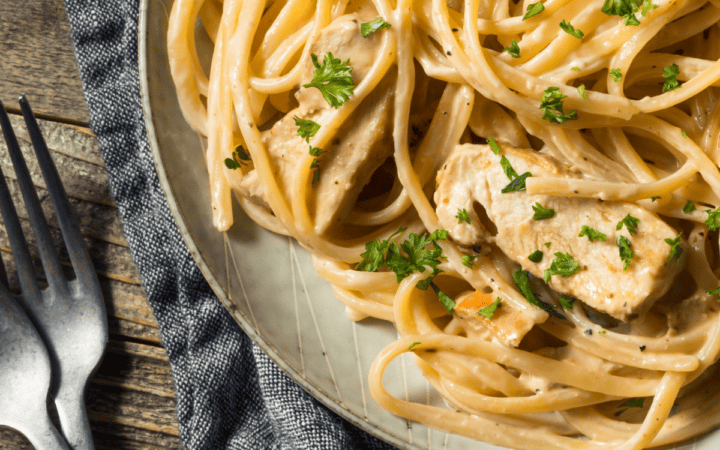 Close up image of Cajun Chicken Alfredo on a plate