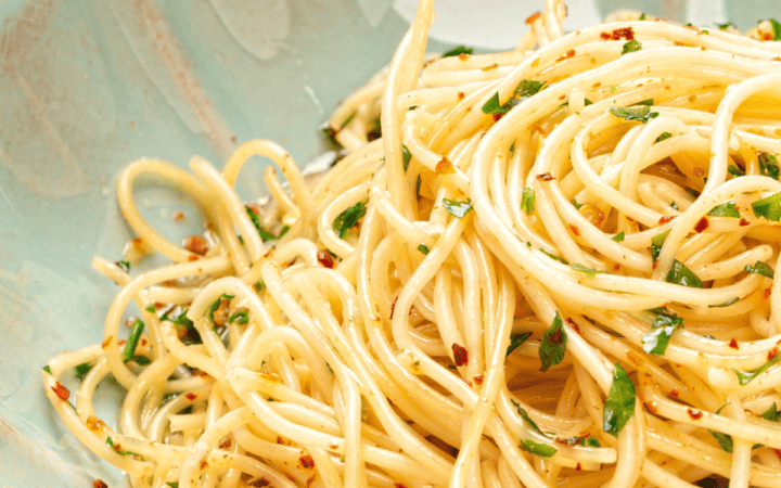 Close up image of Garlic Noodles in a bowl
