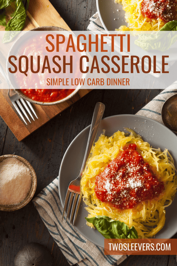 Spaghetti Squash Casserole Pin with text overlay
