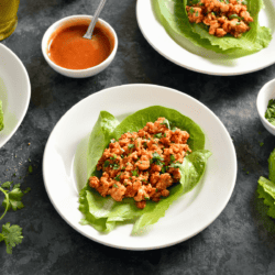 Turkey Lettuce Wraps on white plates