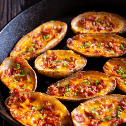 Air Fryer Potato Skins on a black plate