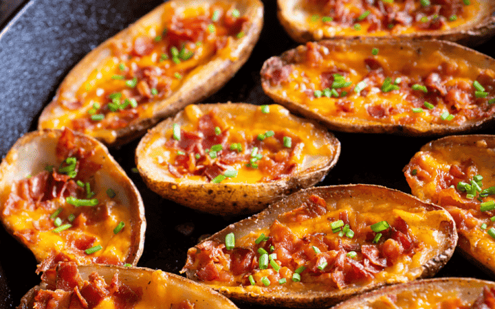 Air Fryer Potato Skins on a black plate