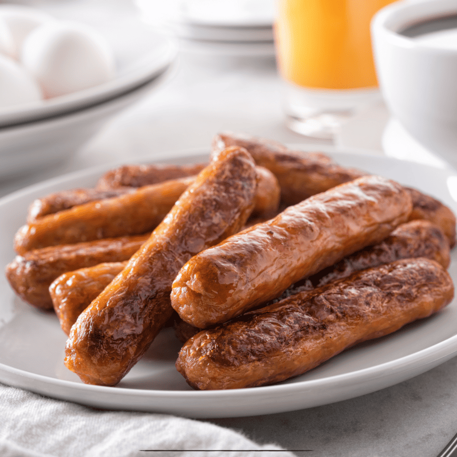 Air Fryer Sausage Links on a white plate