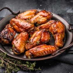 Chicken wing Hot Honey Wings on a metal serving platter