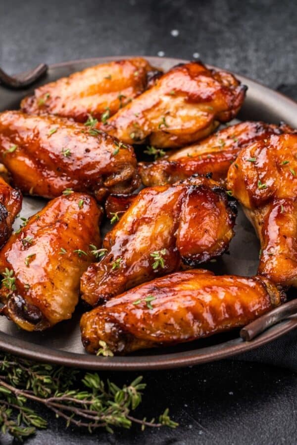 Hot Honey Wings on a metal serving platter
