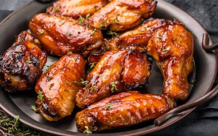 Hot Honey Wings on a metal serving platter