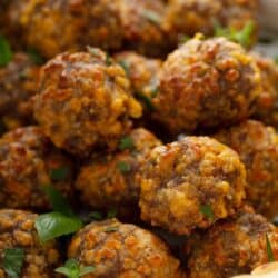 Close up image of sausage balls in a pile