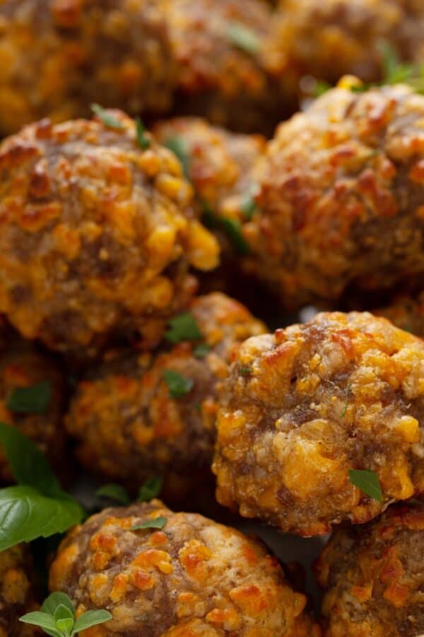 Close up image of sausage balls in a pile