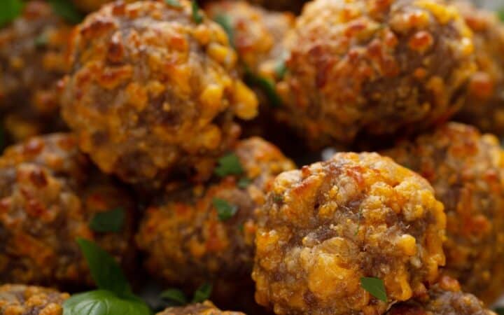 Close up image of sausage balls in a pile