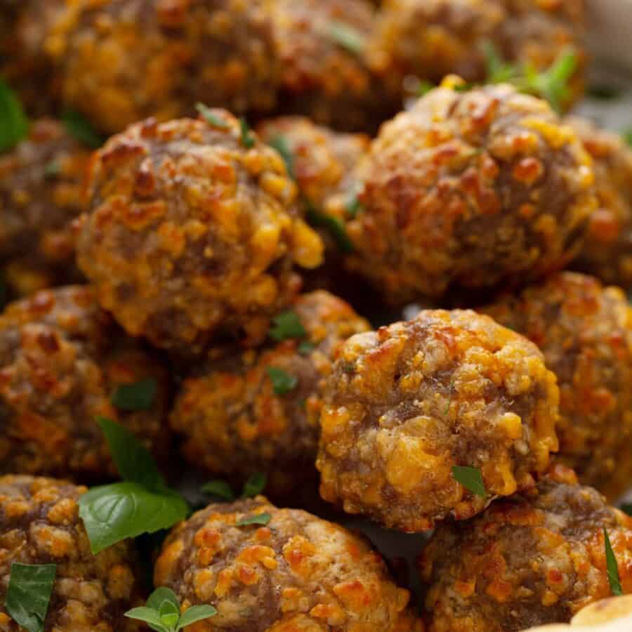 Close up image of sausage balls in a pile