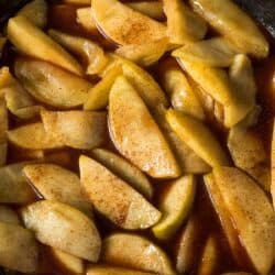 Arab cuisine Close up image of Sauteed Apples in a skillet