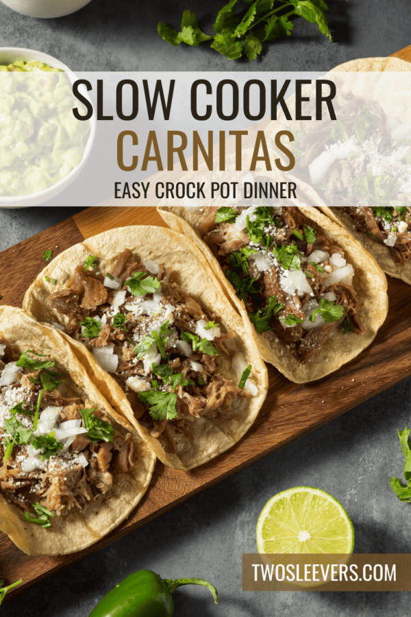 Slow Cooker Carnitas Pin with text overlay