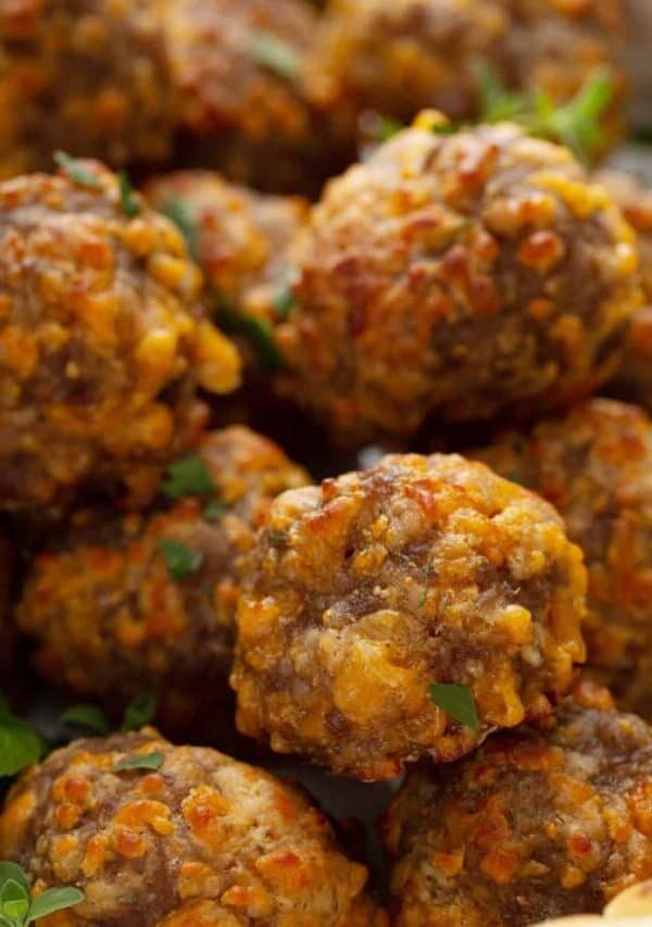 Close up image of sausage balls in a pile