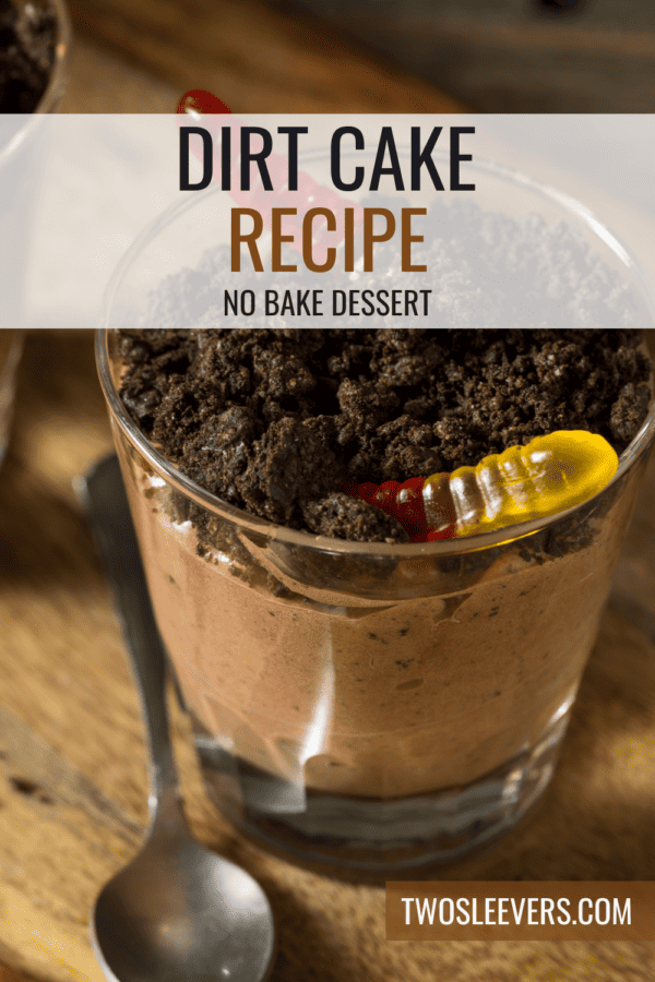Dirt Cake Cup Pin with text overlay