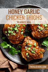 Honey Garlic Chicken Thighs Pin with text overlay