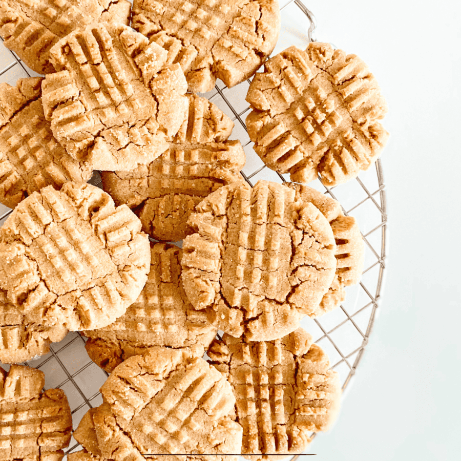 Keto Peanut Butter Cookies cooling on a wire rack