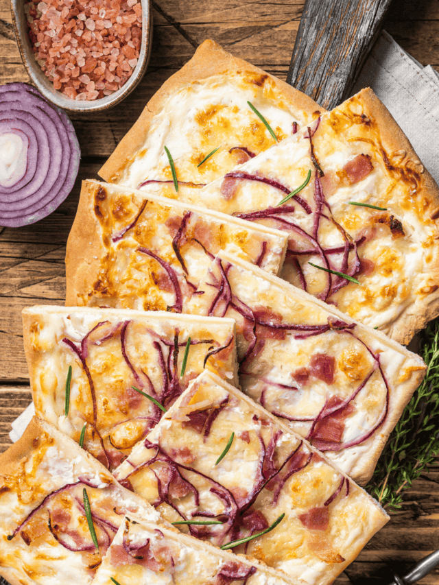 TARTE FLAMBEE RECIPE BACON ONION TART TwoSleevers