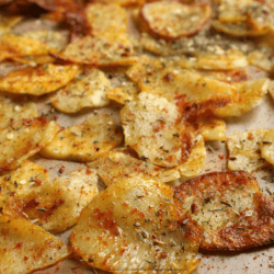 Air Fryer Potato Chips on parchment paper