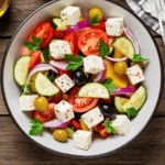 Overhead image of Greek Cucumber Salad