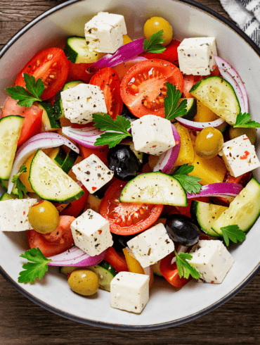 Overhead image of Greek Cucumber Salad