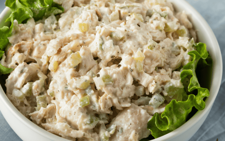 Side view of a bow of Canned Chicken Salad